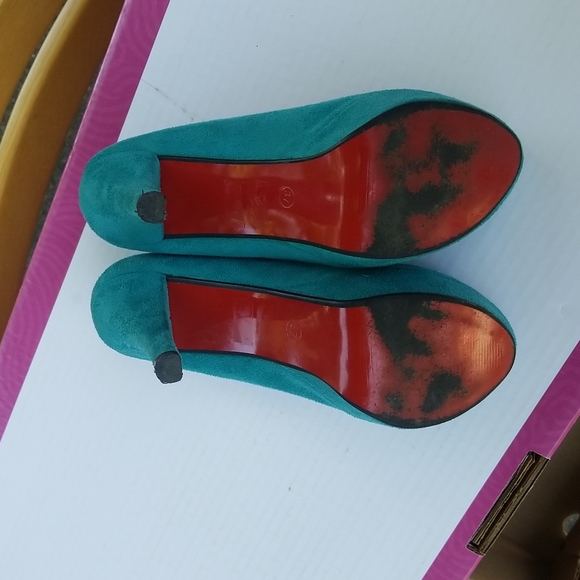 Italien suede turquoise pumps - Picture 2 of 4